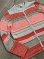 L.L. Bean 100% Cotton Thick Knit Textured Stripe Button Down Cardigan Sweater