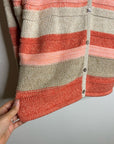 L.L. Bean 100% Cotton Thick Knit Textured Stripe Button Down Cardigan Sweater