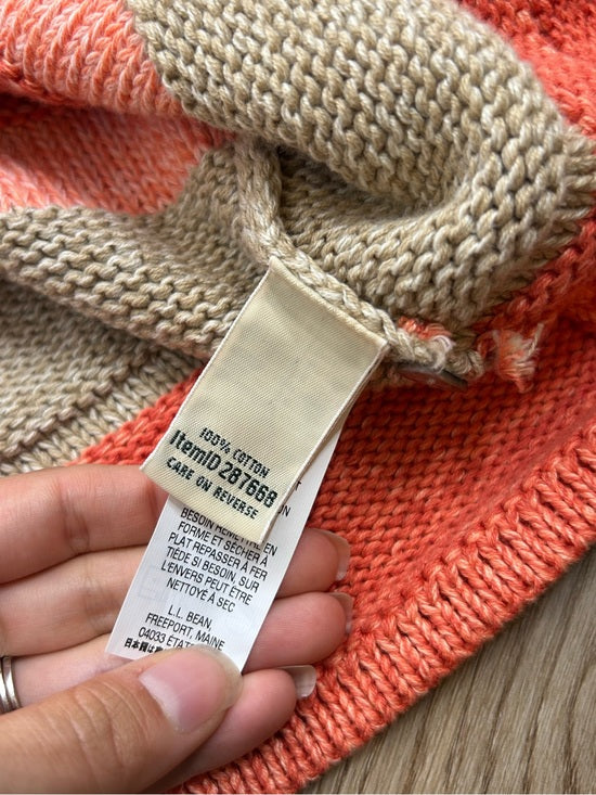 L.L. Bean 100% Cotton Thick Knit Textured Stripe Button Down Cardigan Sweater