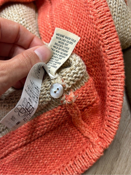 L.L. Bean 100% Cotton Thick Knit Textured Stripe Button Down Cardigan Sweater