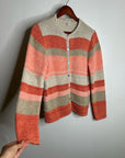 L.L. Bean 100% Cotton Thick Knit Textured Stripe Button Down Cardigan Sweater