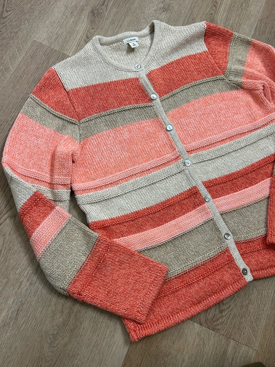 L.L. Bean L.L. Bean 100% Cotton Thick Knit Textured Stripe Button Down Cardigan Sweater - Cotton