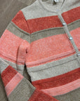 L.L. Bean 100% Cotton Thick Knit Textured Stripe Button Down Cardigan Sweater