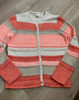 L.L. Bean 100% Cotton Thick Knit Textured Stripe Button Down Cardigan Sweater