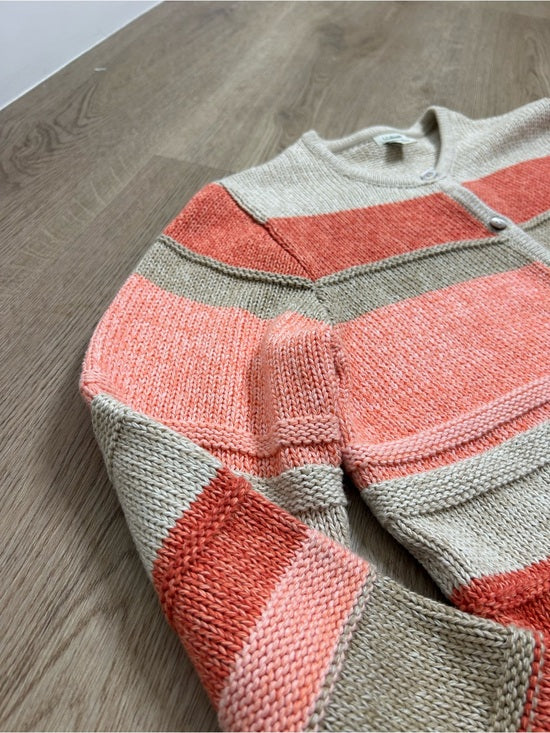 L.L. Bean L.L. Bean 100% Cotton Thick Knit Textured Stripe Button Down Cardigan Sweater - Cotton
