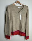 Oney Grey Day 100% Cashmere Tan Pink Crochet V - Neck Tunic Oversized Sweater