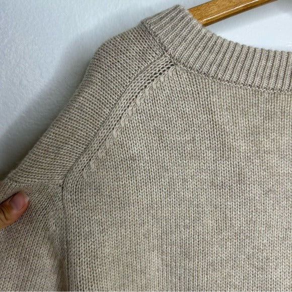 Oney Grey Day 100% Cashmere Tan Pink Crochet V - Neck Tunic Oversized Sweater
