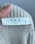 Oney Grey Day 100% Cashmere Tan Pink Crochet V - Neck Tunic Oversized Sweater