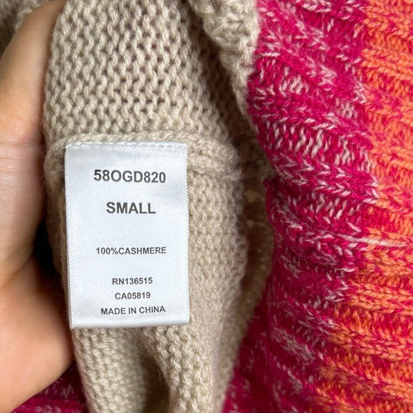 Oney Grey Day 100% Cashmere Tan Pink Crochet V - Neck Tunic Oversized Sweater