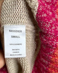 Oney Grey Day 100% Cashmere Tan Pink Crochet V - Neck Tunic Oversized Sweater