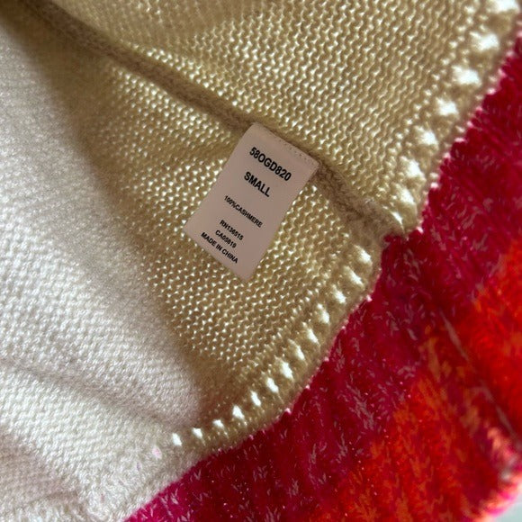 Oney Grey Day 100% Cashmere Tan Pink Crochet V - Neck Tunic Oversized Sweater