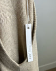Oney Grey Day 100% Cashmere Tan Pink Crochet V - Neck Tunic Oversized Sweater