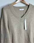 Oney Grey Day 100% Cashmere Tan Pink Crochet V - Neck Tunic Oversized Sweater