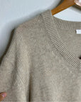 Oney Grey Day 100% Cashmere Tan Pink Crochet V - Neck Tunic Oversized Sweater
