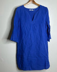 Three Dots 100% Linen Royal Blue Short Sleeve Tunic Shift Dress