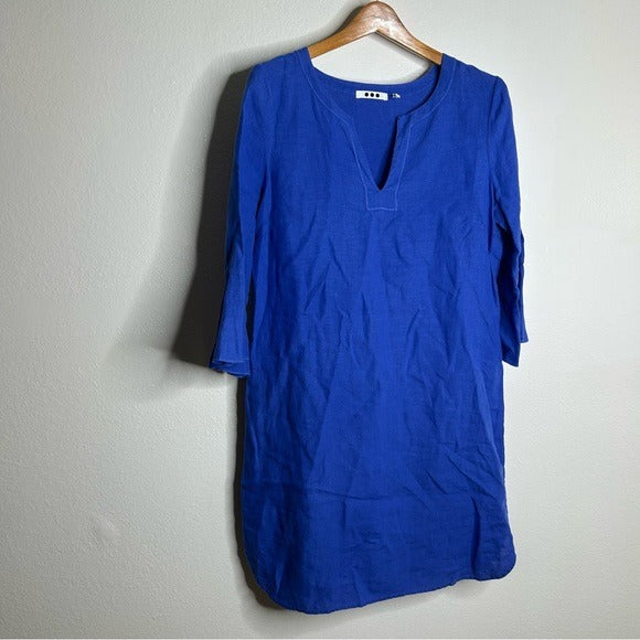 Three Dots Three Dots 100% Linen Royal Blue Short Sleeve Tunic Shift Dress - Linen