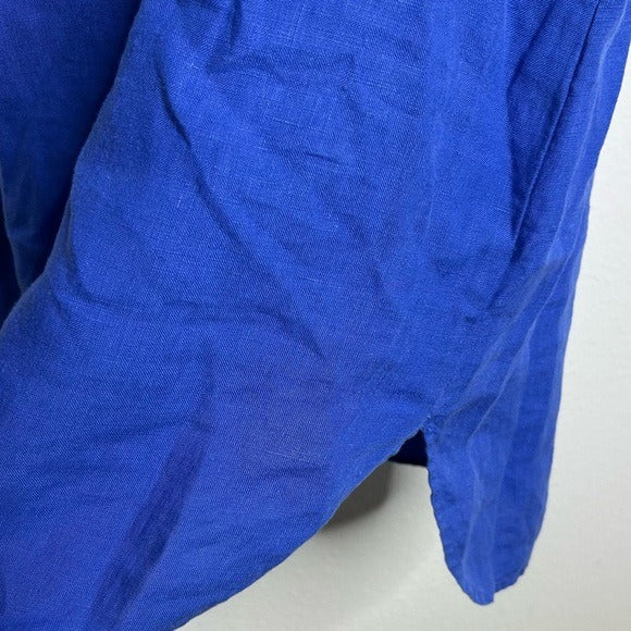 Three Dots 100% Linen Royal Blue Short Sleeve Tunic Shift Dress