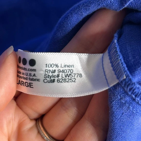 Three Dots 100% Linen Royal Blue Short Sleeve Tunic Shift Dress