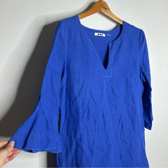Three Dots Three Dots 100% Linen Royal Blue Short Sleeve Tunic Shift Dress - Linen