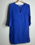 Three Dots 100% Linen Royal Blue Short Sleeve Tunic Shift Dress