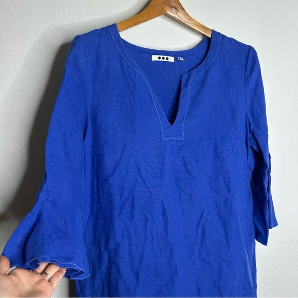 Three Dots Three Dots 100% Linen Royal Blue Short Sleeve Tunic Shift Dress - Linen