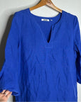 Three Dots 100% Linen Royal Blue Short Sleeve Tunic Shift Dress