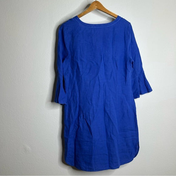 Three Dots Three Dots 100% Linen Royal Blue Short Sleeve Tunic Shift Dress - Linen
