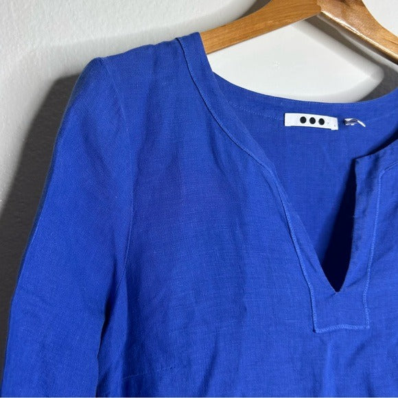 Three Dots 100% Linen Royal Blue Short Sleeve Tunic Shift Dress