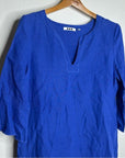 Three Dots 100% Linen Royal Blue Short Sleeve Tunic Shift Dress