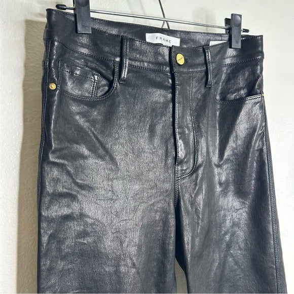Frame Denim FRAME Denim 100% Lamb Leather Black Noir Le Sylvie Slender Straight Leg Pant - Leather