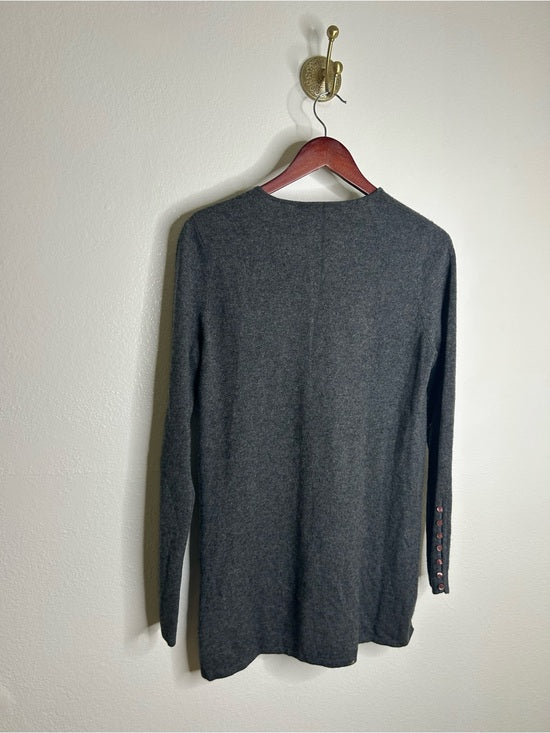 Sutton Studio 100% Cashmere Gray V - Neck Knit Tunic Sweater Button Sleeve