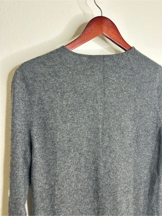 Sutton Studio 100% Cashmere Gray V - Neck Knit Tunic Sweater Button Sleeve