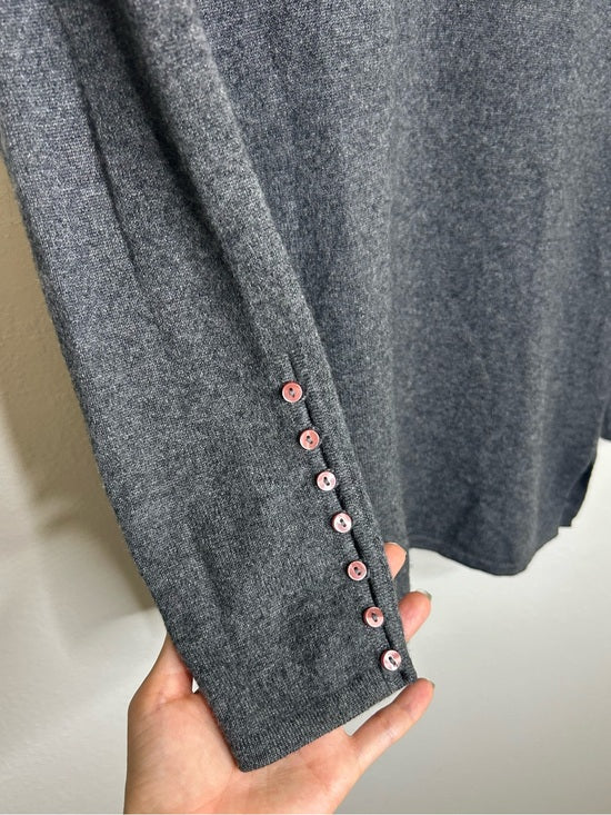 Sutton Studio 100% Cashmere Gray V - Neck Knit Tunic Sweater Button Sleeve