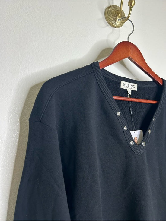 Nation LA 100% Cotton Terry Black V - Neck Silver Button Tommie Sweatshirt