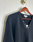Nation LA 100% Cotton Terry Black V - Neck Silver Button Tommie Sweatshirt
