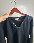 Nation LA 100% Cotton Terry Black V - Neck Silver Button Tommie Sweatshirt