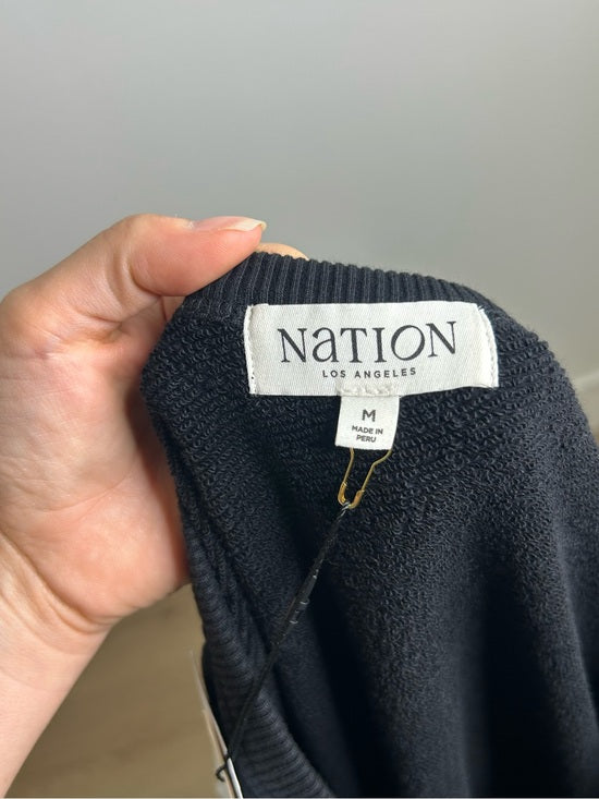Nation LA 100% Cotton Terry Black V - Neck Silver Button Tommie Sweatshirt