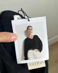 Nation LA 100% Cotton Terry Black V - Neck Silver Button Tommie Sweatshirt