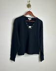 Nation LA 100% Cotton Terry Black V - Neck Silver Button Tommie Sweatshirt