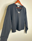 Nation LA 100% Cotton Terry Black V - Neck Silver Button Tommie Sweatshirt