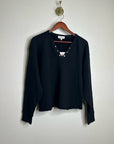 Nation LA 100% Cotton Terry Black V - Neck Silver Button Tommie Sweatshirt