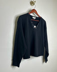Nation LA 100% Cotton Terry Black V - Neck Silver Button Tommie Sweatshirt