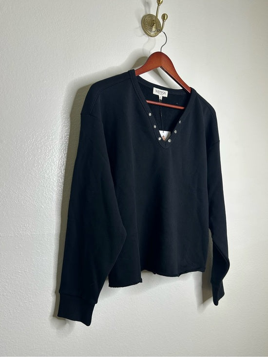 Nation LA 100% Cotton Terry Black V - Neck Silver Button Tommie Sweatshirt