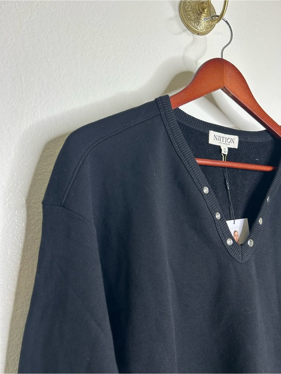 Nation LA 100% Cotton Terry Black V - Neck Silver Button Tommie Sweatshirt