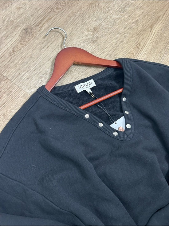 Nation LA 100% Cotton Terry Black V - Neck Silver Button Tommie Sweatshirt