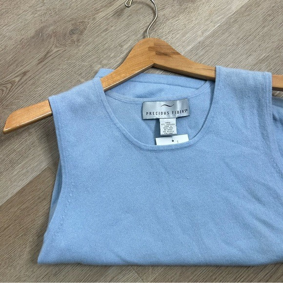 Precious Fibers Precious Fibers 100% Cashmere Baby Blue Knit Sweater Tank Top - Cashmere