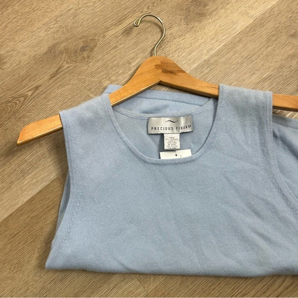Precious Fibers Precious Fibers 100% Cashmere Baby Blue Knit Sweater Tank Top - Cashmere