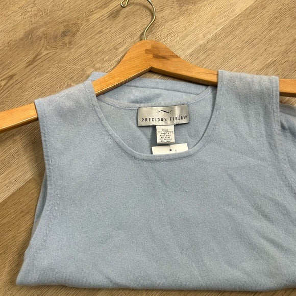Precious Fibers Precious Fibers 100% Cashmere Baby Blue Knit Sweater Tank Top - Cashmere