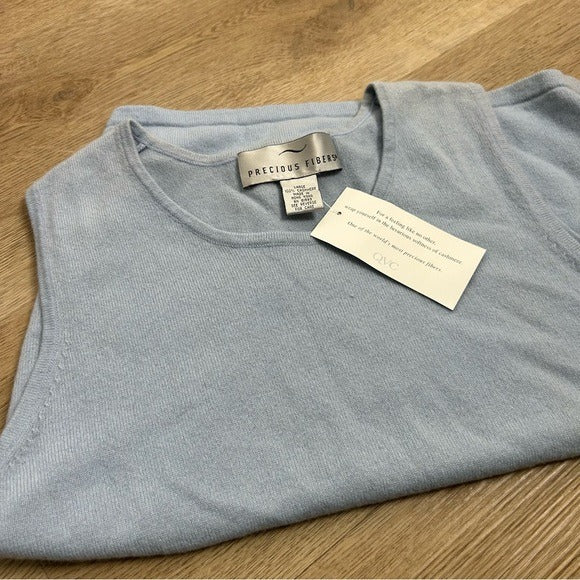 Precious Fibers Precious Fibers 100% Cashmere Baby Blue Knit Sweater Tank Top - Cashmere