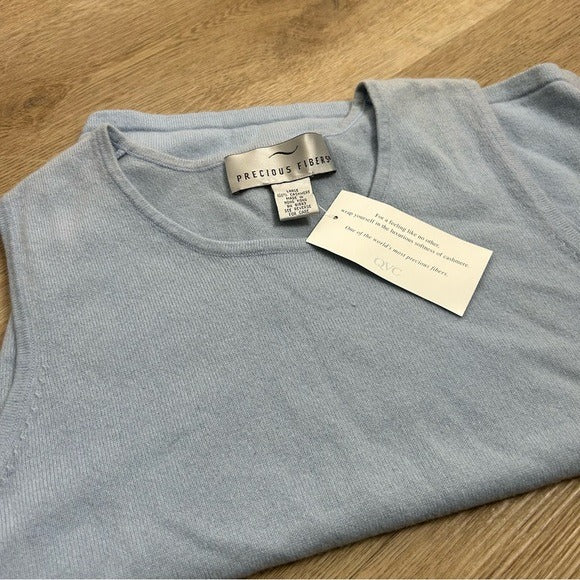 Precious Fibers 100% Cashmere Baby Blue Knit Sweater Tank Top